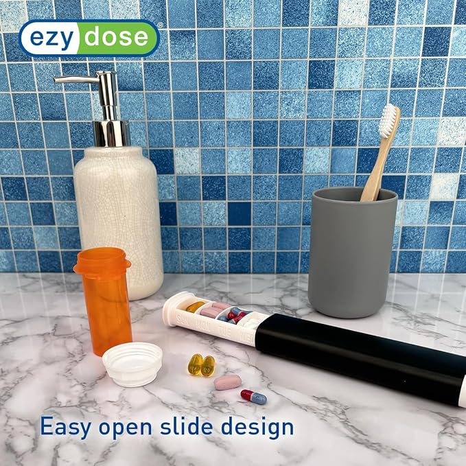 Ezy Dose Weekly (7-Day) Pill Organizer, Sliding Medicine Planner, Gray | Daily Medication Storage Case with BPA-Free Plastic with Plastic Exterior, For Tablets, Vitamins & Supplements, 6.5-Inch