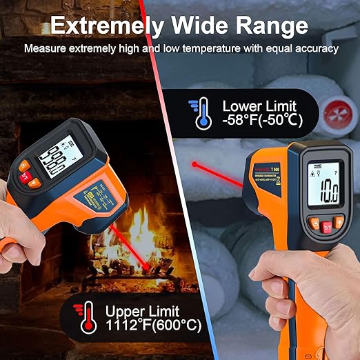 Laser Infrared Thermometer Non-Contact Digital Temperature Gun, -58℉～1112℉(-50℃～600℃) IR Thermometer for Industrial, Kitchen Cooking, Automotive, HVAC (Not for Human Body Temp)
