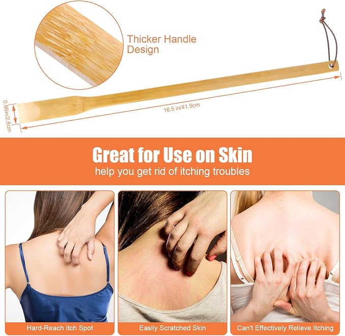 6 Pack Wooden Bamboo Back Scratcher for Men Adults Women | Gifts for Seniors, Christmas Stocking Stuffers for Adults Men Women, 16.5 Inch Long Handle Back Scratchers
