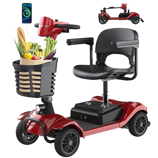 Hoverfly T4 Mobility Scooter for Seniors, Max 12.4-Mile Range & 3.7 mph, 3-Position Seat & Anti-slip Rear Wheel, Removed Battery&Quick Fold Design, Solid 9" Tire &330 lb Capacity, Ease of Assembly Red