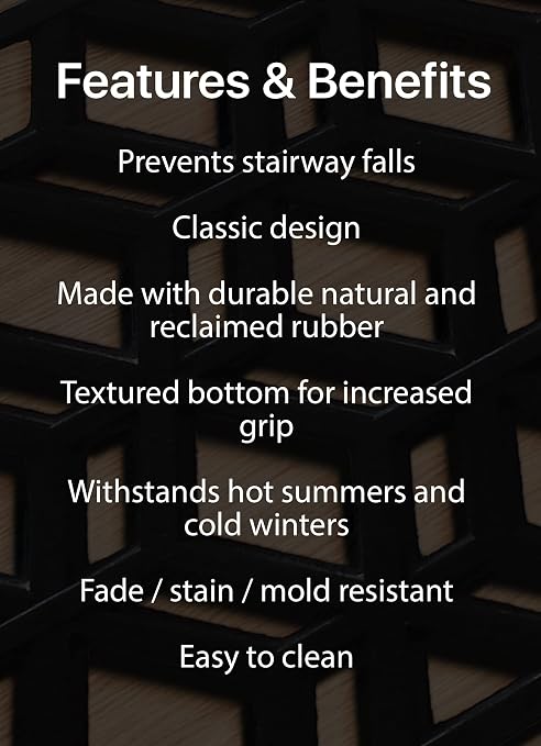 Rubber Stair Treads Non-Slip Outdoor 42”x10” (5-Pack) – Hexagon Anti-Slip Step Mat