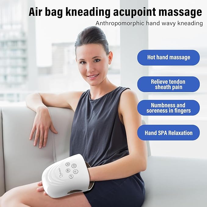 cotsoco Hand Massager - 3Massage Sizes, Cordless Hand Massager with Heat & Compression for Arthritis and Carpal Tunnel, Gift for Men Women Family Friends, Relaxation at Home, Office, Outdoors, White