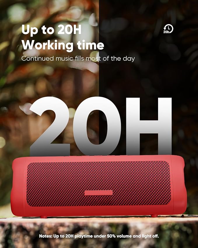 Bluetooth Speaker with HD Sound, Portable Wireless, IPX5 Waterproof, Up to 20H Playtime, TWS Pairing, BT5.3, for Home/Party/Outdoor/Beach, Electronic Gadgets, Birthday Gift (Red)