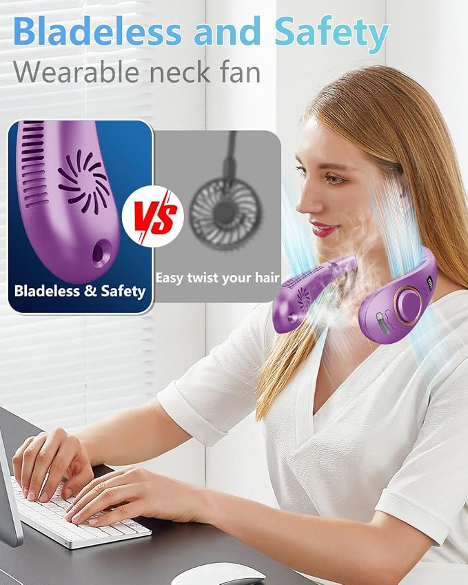Portable Neck Fan Rechargeable,Bladeless Misting Fan Around Neck Fans that Blow Cold Air,Wearable Cooling Fan Mister Over the Neck,Headband Mobile Nevk Cooler Best Gifts for Women Men Adults