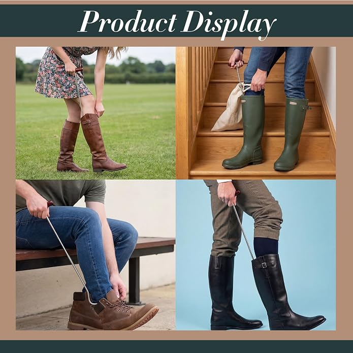 SiliFine 2 Pcs Cowboy Boot Hooks Long Shoes Pulls Stainless Steel Boot Puller with Long Handles for Men Women