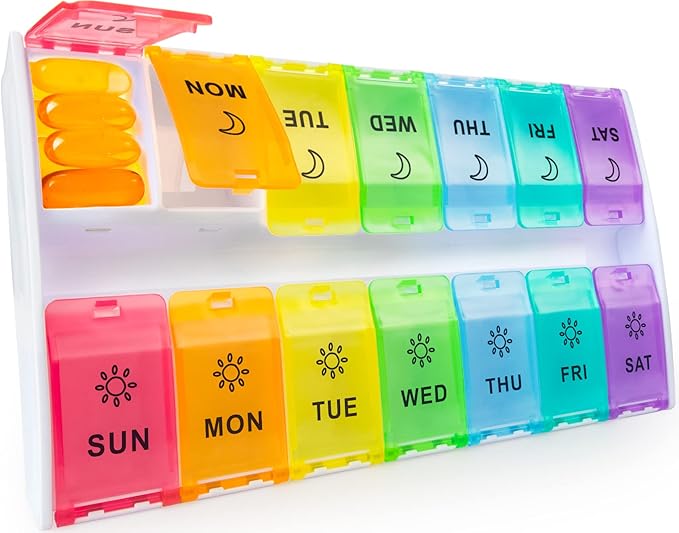 Mossime XL Large Pill Organizer 2 Times a Day, Weekly Am Pm Pill Box with Hinged Lids, 7 Day Medicine Vitamin Pill Case, Daily Pill Container, Big Medication Organizer for Supplement