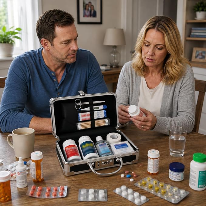 Medicine Storage Box, Small Lock Box with Code - Childproof Portable Combination Lock Box for Pills & Medications, 3-Digit Password, 8.8x5.1x2.9 Inches - Black