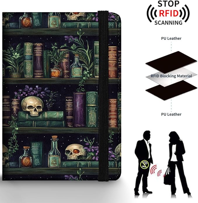Passport Holder Wallet Cover Case,RFID Blocking Passport Cover,Large Capacity Travel Wallet with Multi Card Slots (Retro Bookshelf)