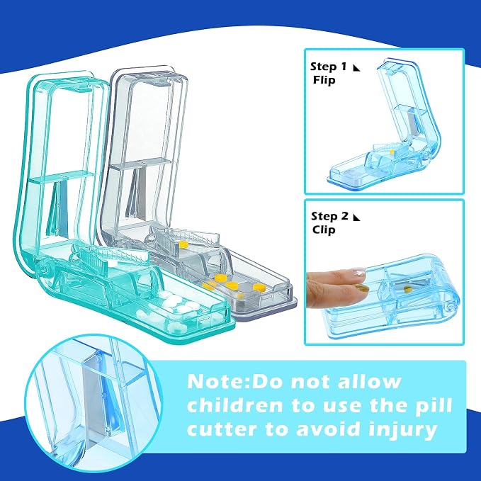 Nuanchu 6 Pieces 12 Pieces Pill Cutter Portable Medicine Holder with Stainless Steel Blade Easy Cut for Cutting Pills Tablet in Half for Daily Life