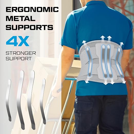 NEENCA Compression Back Brace for Lower Back Pain, Herniated Disc, Lumbar Strain – Breathable Lumbar Support for Work, Lifting, Sciatica, Scoliosis (Gray, Large)