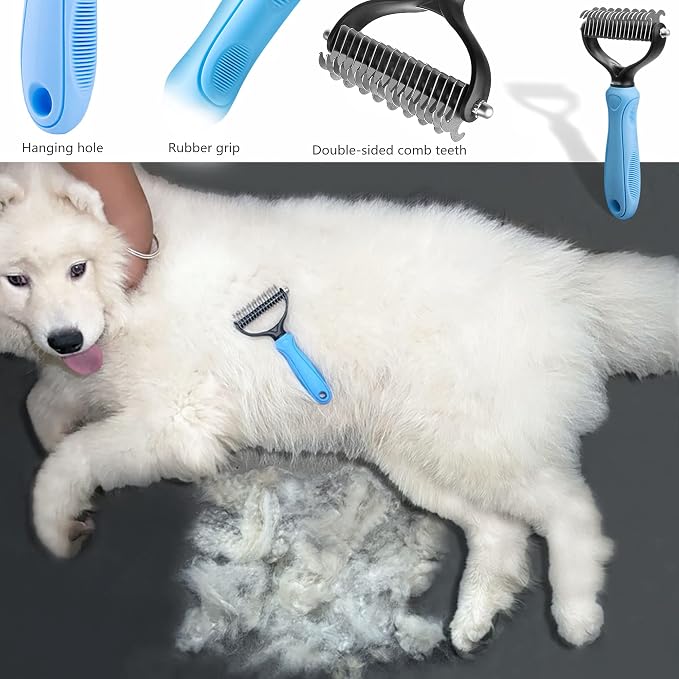 Dog Undercoat Rake Pet Grooming Tool, Deshedding Dog Brush 2-Sided Shedding Comb for Tangles Mat Remover, Long Hair Cat Combs Husky Brush with 26 Teeth