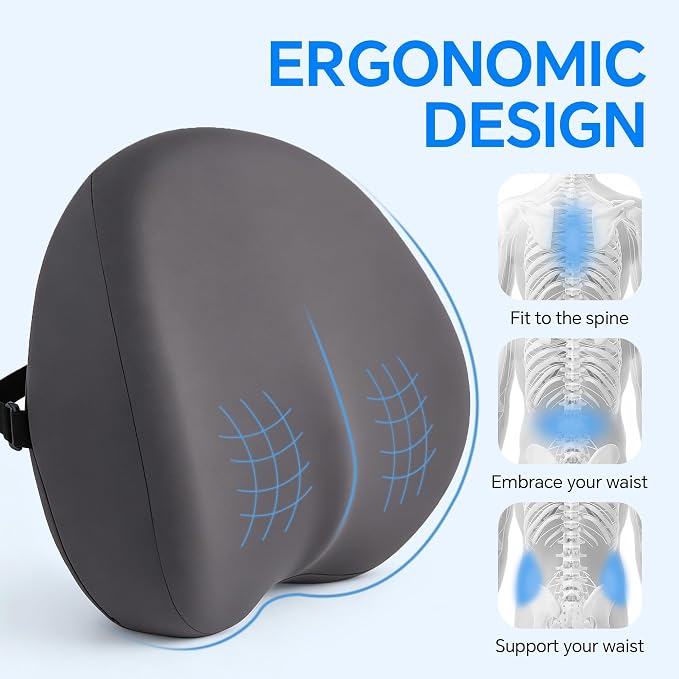 ROYALAY Ergonomic Recliner Lumbar Support Pillow for Elderly, Gel Memory Foam Back Support Cushion with Cooling Washable Cover, Lumbar Pillow for Lower Back Pain Relief Office Chair