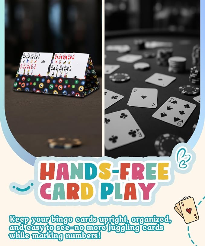 Card Holder for Canasta, Poker, Bridge & Casino Games Bingo Pull Tabs & Gambling Tickets Organizer Fun Card Game Player Gifts for Adults & Seniors (Black Ball)