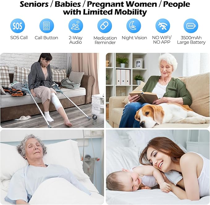 Elderly Monitors with Camera and Audio Two-Way Talk Room Monitors for Elderly Med Reminder Camera for Elderly Monitoring Baby Monitors for Elderly Care and Caregivers Video Monitor for Elderly