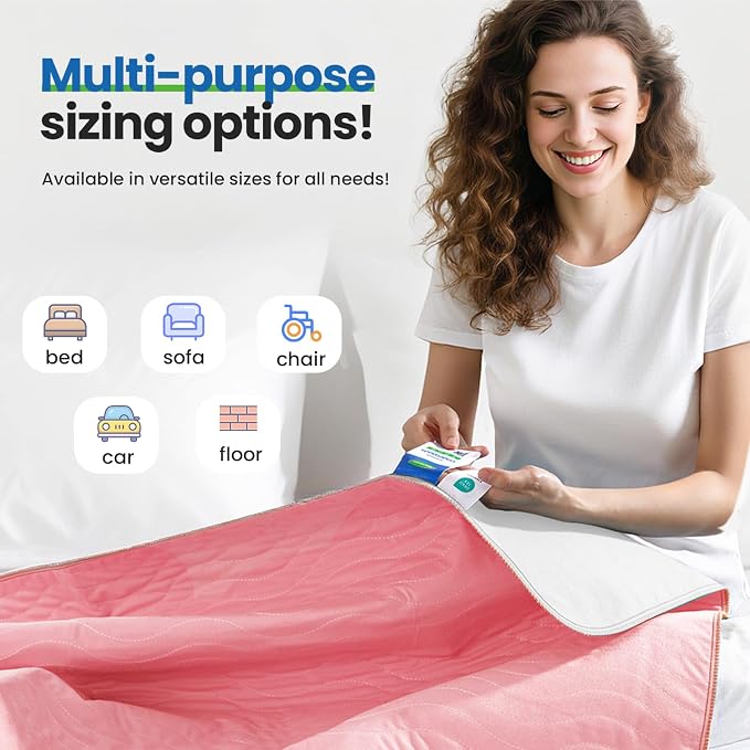 Chuck Pads Washable - 34"x52"(Pack of 4) Pink - Reusable Bed Underpads for Adults - Chux Pads for Incontinence - Heavy Absorbency Waterproof Mattress Protector for Elderly, Bedwetting