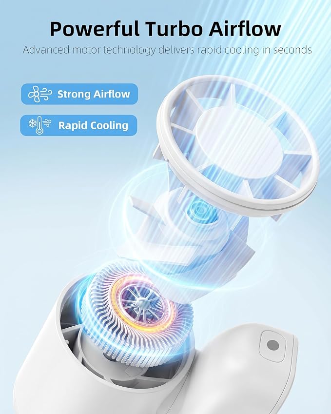 FrSara Portable Neck Fan that Blows Cold Air Rechargeable, Personal Battery Powered Cooling Device with USB TYPE-C, LED Display, Light, 3-Speed, 3000mAh, Ideal Present for Women, Men, Travel, White