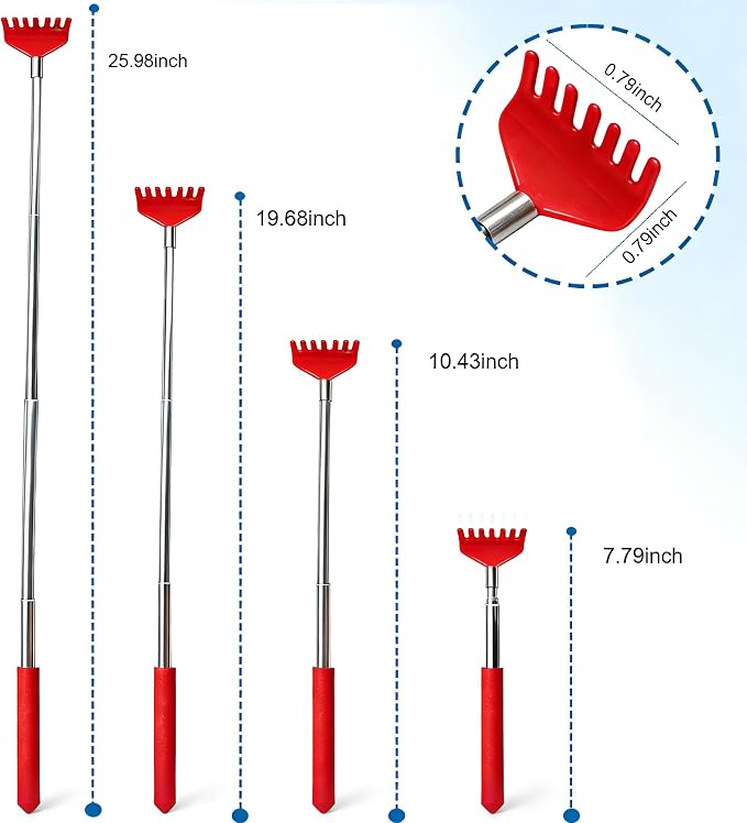 2 Pack Back scratchers Set,Stainless Steel Back Scratcher Extendable | Rubber Handles Stainless Heads,for Back,Neck,Shoulders,Beautiful Present Packaging Gifts for Thanksgiving,Christmas(Red)