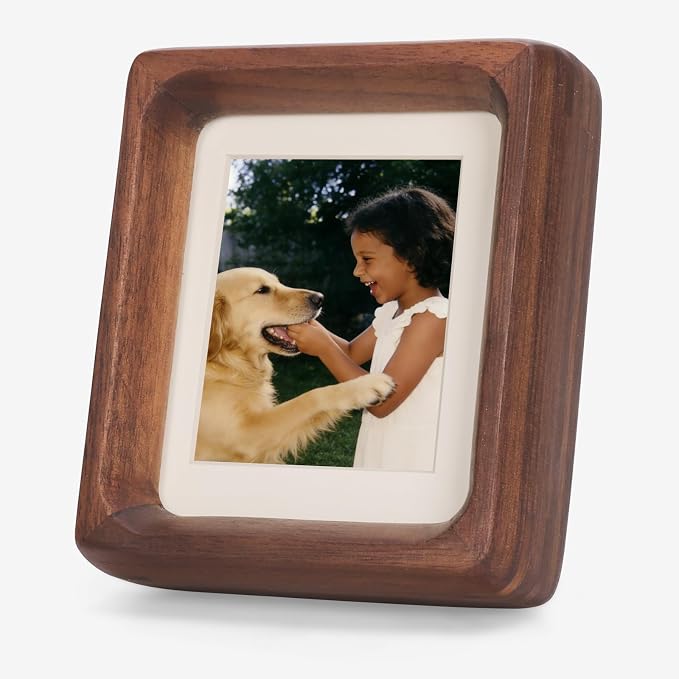 Solid Walnut Picture Frame for Instax Mini & Polaroid Go, Small Wood Photo Frame with Decorative Joinery Corners, Tabletop Display (Walnut, For 2.1x3.4/3.4x2.8/2.6x2.1 Photo)