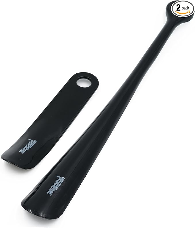 Panoware Set of 2, Extra Long Handle Shoe Horn and Travel Shoe Horn, Black