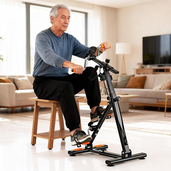 GYMAX Pedal Exerciser Bike Arm Leg Knee Physical Therapy Peddler, Adjustable Fitness Equipment Home Exercise Bike with LCD Monitor for Seniors Total Body Workout, Elderly Rehab