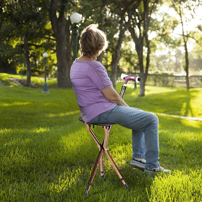 Goplus Walking Cane with Seat, Heavy Duty Aluminum Alloy Crutch Chair with LED Light and Retractable 3 Legs, Portable Anti-Slip Seat Cane, Lightweight Walking Stick for Seniors Elderly