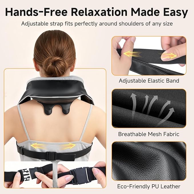 6D Neck Massager for Pain Relief Deep Tissue, Kneading Shiatsu Neck and Shoulder Massager with Heat,Cordless Massager for Back and Shoulder Pain, Gifts for Women Men Home Office Christmas