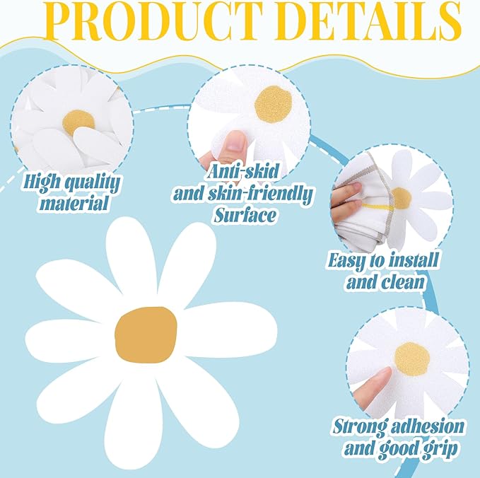 24 Pcs Flower Non Slip Bathtub Sticker Daisy Skidproof Shower Sticker Anti Slip Shower Decals Bathe Treads Adhesive Appliques Scraper Bright Flower Adhesive Decal for Bathroom Decor(White)