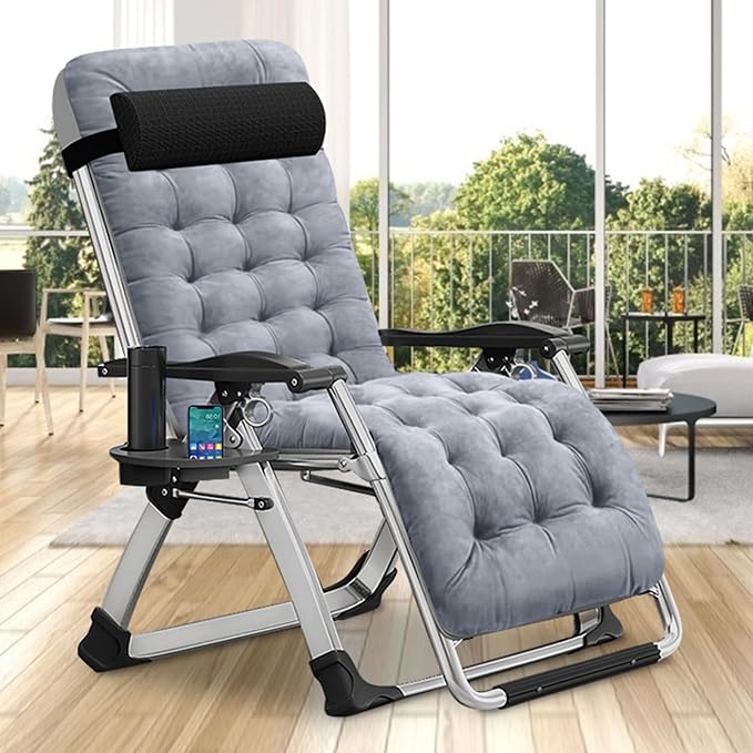 Comfy Folding Recliner Chair -Bedroom Living Room Chairs | Patio Lounge Chair with Removable Cushion for Indoor Outdoor