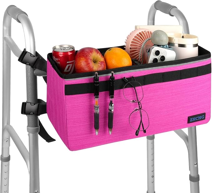 ZHCHG Walker Basket for Seniors, Walker Accessories Bag for Folding Walker | Large Capacity & Never Tipping Over, Best Gift- (Not Fit Rollator Walkers) -Pink