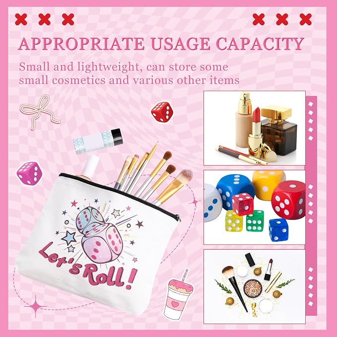 12 Pcs Bunco Gifts for Women Bunco Makeup Bags Let's Roll Dice Game Makeup Bags Casino Lover Gifts Travel Zipper Pouch Dice Game Present Birthday Present for Women Players