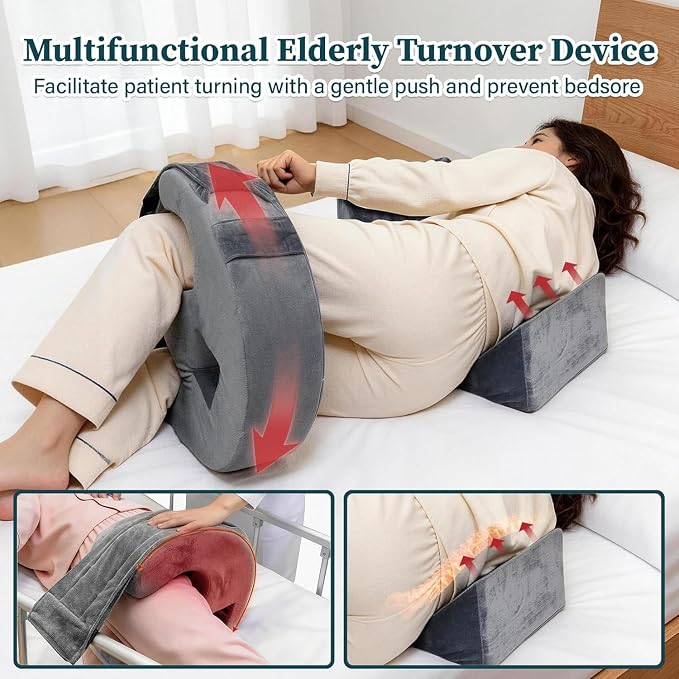 Patient Turning Device, U-Shaped Bedridden Turnover Pillow with Strap & Back Support Cushion for Bedsore Pressure Relief, Elderly Nursing Bed Ridden Patient Supplies