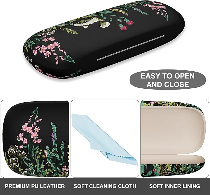 Eyeglasses Case, Portable Hard Shell Protective Case for Glasses, Eyeglass Holder Box for Women with Cleaning Cloth