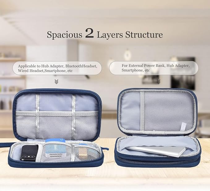 CAOODKDK Electronic Organizer Travel Cable Accessories Bag, Electronic Organizer Case, Electronic Accessories Organizer Bag for Power Bank, Charging Cords, USB Cable, Earphones (Navy Blue)