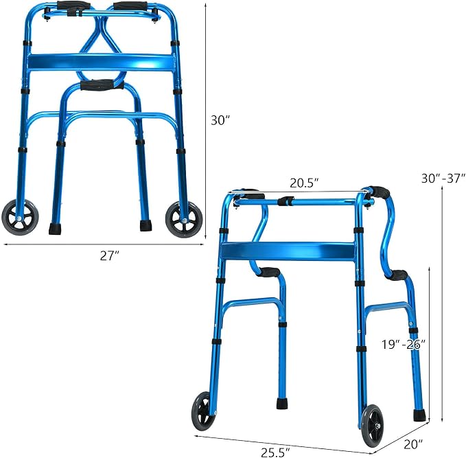 Goplus 3-in-1 Stand-Assist Folding Walker with 5" Wheels, Heavy Duty Walking Mobility Aid Supports up to 220lbs, Can be Used as Toilet Safety Rail, Narrow Drive Walkers for Seniors Elderly Adult
