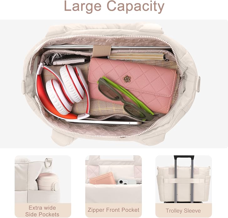 Puffer Tote Bag for Women Quilted Nurse Bag Lightweight Work Bag for Teacher Travel Handbag with Multiple Pockets