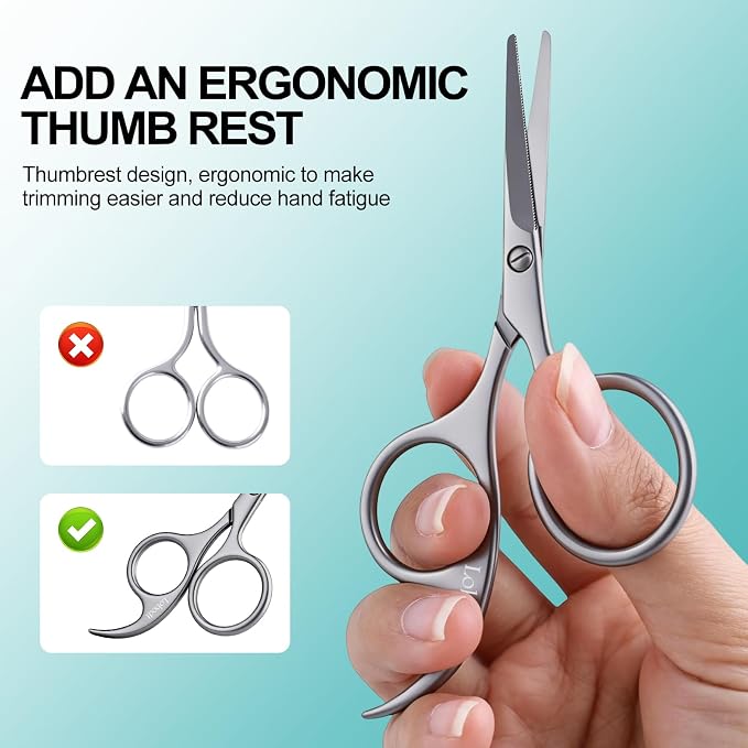 4.72-inch high-end nose hair trimmer, Small scissors with rounded heads, Suitable for trimming fine and soft facial hair and trimming men's beards in beauty salons(matte silver)