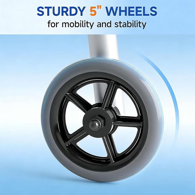 Dual Push-Button Folding Walker with Wheels & Removable Food Tray | Adjustable Height Lightweight Walker for Seniors, 350lb Capacity
