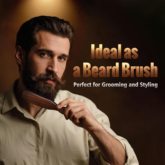 STYLEMATE Hair Brush for Men, Mens Nylon Stiff Bristles Hard Firm Hair Brush for Thick Hair, Slick Back Natural Black Walnut Wooden Handle for Smoothing, Detangling, Styling