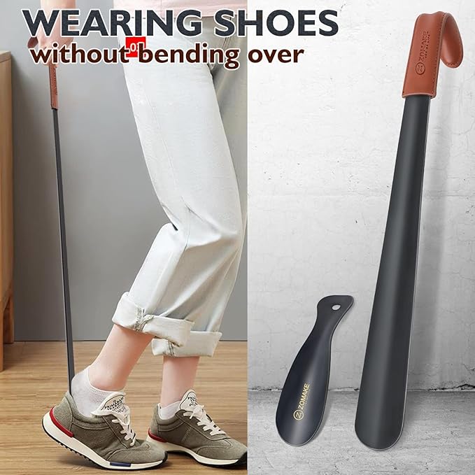 ZOMAKE Extra Long Shoe Horn for Seniors Men,Metal Shoehorn Long handle for Boots 28.3'',Travel Small Shoe Spoon Helper 7.5''