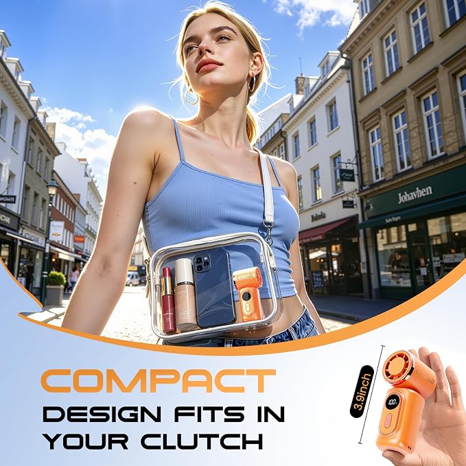 Portable Clip-On Mini Fan Handheld Turbo Fan 3000mA 14500 RPM | 5-speed adjustable high-speed personal fan,Pocket Size USB Cooling Fan for makeup,Travel, Lash Tech & Office