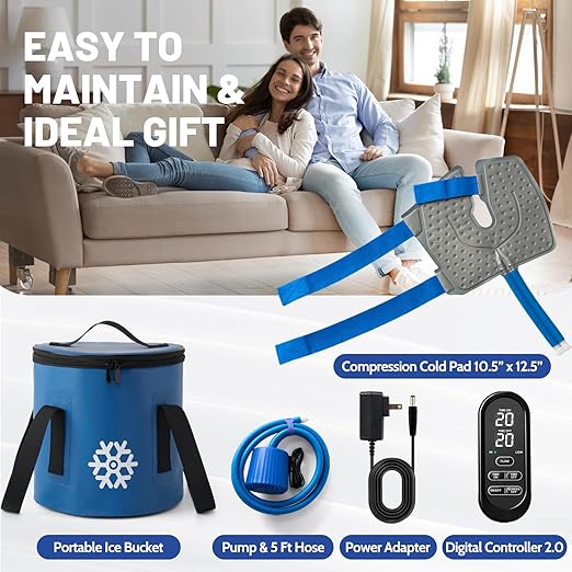 Ice Machine for Knee After Surgery 2.0, Portable Cold Therapy Machine for Knee Replacement, Ice Therapy for Post Surgery, Cryotherapy System, Ice Compression Pack Wrap for Injuries Recovery