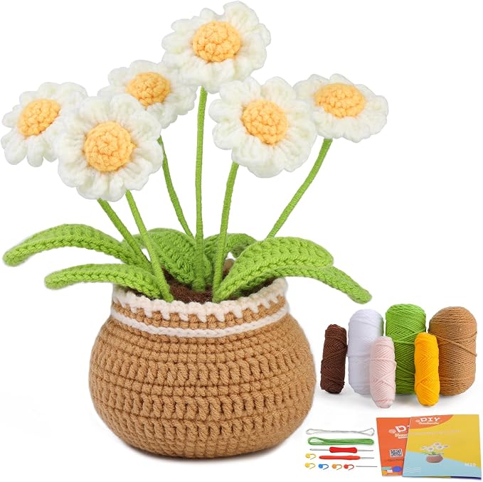 kgxulr Crochet Kit, Little Daisy Knitting Kit, Crochet Kit for Beginners | Crochet Kit for Beginners, Crochet Flower Kit, Beginner Crochet Kit for Adults with Step-by-Step Video Tutorials