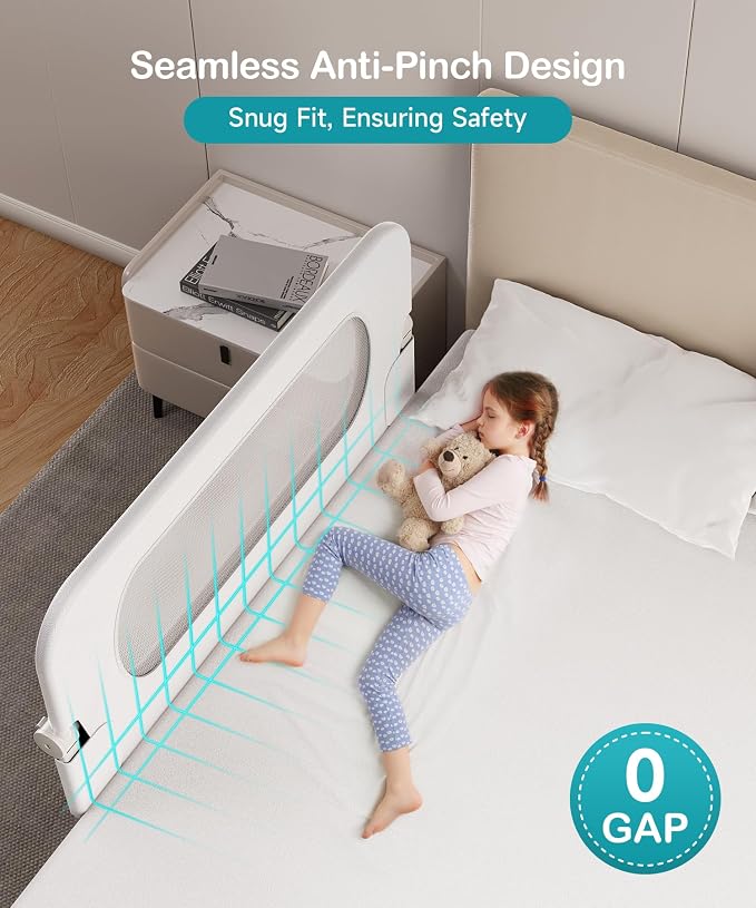 Bed Rail for Toddlers - 59 Inch Foldable Baby Guard | Height Adjustable | Foldable | Fits Full/Queen/King/Twin Beds | U-shape base provides Safety sleep protection | White
