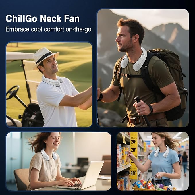 ChillGo Portable Neck Fan - 8400 RPM Enlarged Turbo Airflow - 5200mAh Personal Rechargeable Cooling Wearable Fan - Max 16H, 4 Speeds, Foldable, LED Display - Great Gifts for Men Women - NYC Snowfall