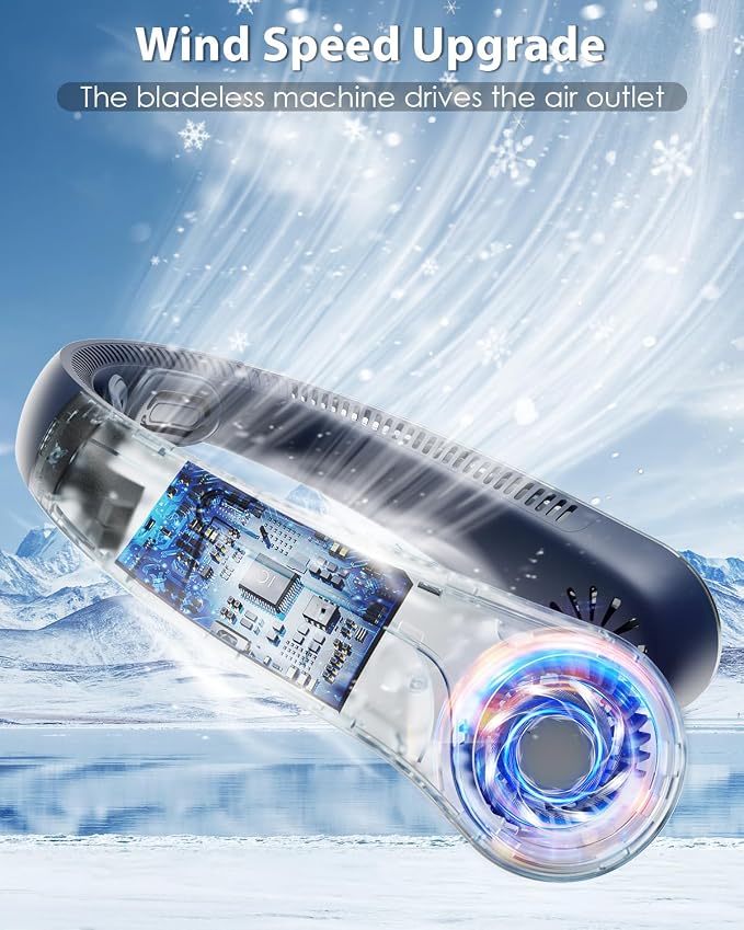 Portable Neck Fan Rechargeable Wearable Personal Fan Blow Cold Air, 5 Speeds, USB Battery, Neck Cooler with Neckbrace, Gift for Men Women, Sports, Gardening, Home, Outdoors, Travel, Camping
