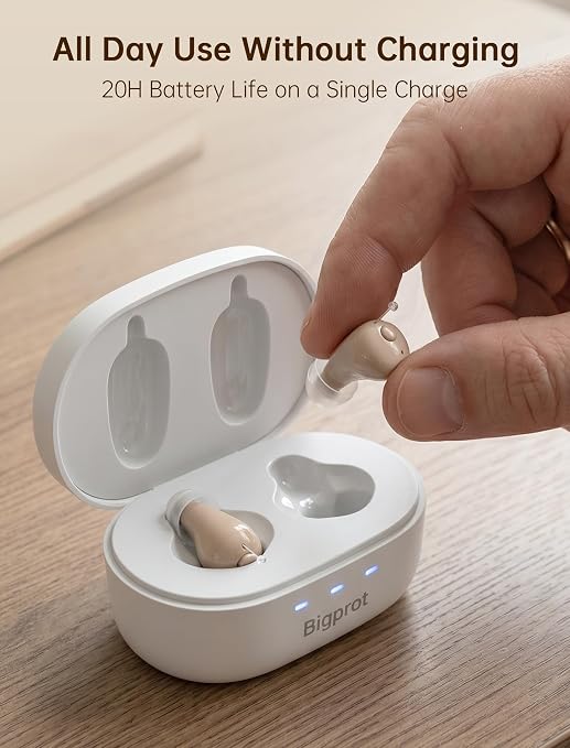 Rechargeable OTC Hearing Aids for Seniors, Digital Hearing Aids with Noise Cancellation & Feedback Suppression, Discreet Mini In-Ear Design with Simple Button Control, Magnetic Charging Case, 100H Use