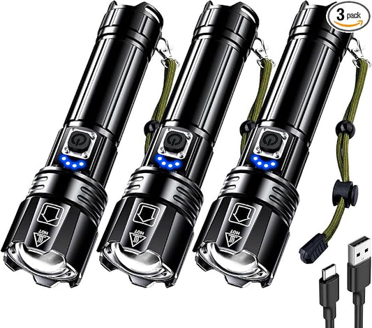 AKNEAR Rechargeable LED Flashlight 99000 High Lumens, Super Bright Flashlights with Zoomable & USB C Rechargeable & 5 Light Mode & IPX7 Waterproof, Powerful Flash Light for Home, Hiking, Camping