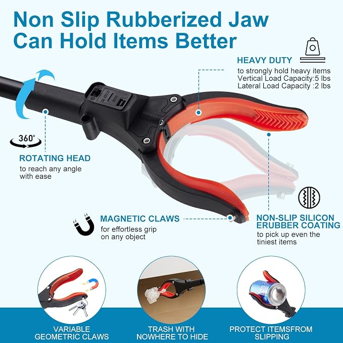 Grabber Reacher Tool with LED Light 32" Foldable Gripper 2 Pack Heavy Duty Pickup Stick for Seniors Trash Picker Upper Surgery Recovery Must Haves Gifts