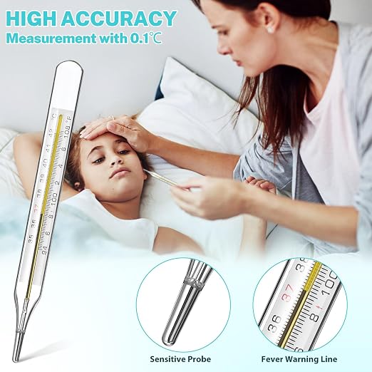 MAGICLULU 12Pcs Glass Oral Temperature for Adults Fever, Dual Scale ℃ & ℉ Traditional Underarm Body Temperature with Case, Precise Measurement for Kids Babies Elderly Home Family Clinics