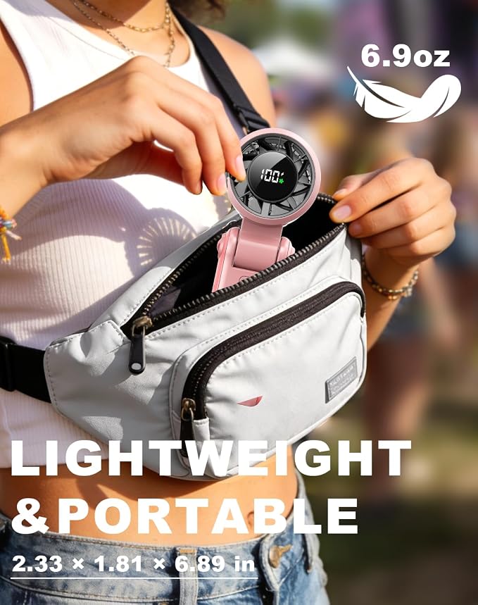 Portable Handheld Turbo Fan - 5 Speed Mini Personal Fan with Strong Airflow, Foldable 3 in 1 Rechargeable Battery Operated Trave Essentials Hand Fans for Indoor/Outdoor Use, Pink